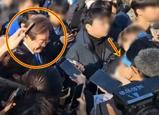 코앞에서 몸 던져 찌른 괴한…이재명 부산 피습 순간 이재명 피습