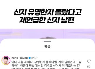신지 남편 관련 인스타게시물에 댓글 남긴 먹방 유튜버 홍사운드