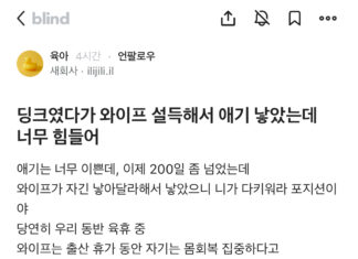 “딩크였다가 와이프 설득해서 애기 낳았는데 너무 힘들어”