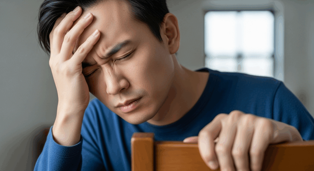 어지럼증을 격고있는 모습